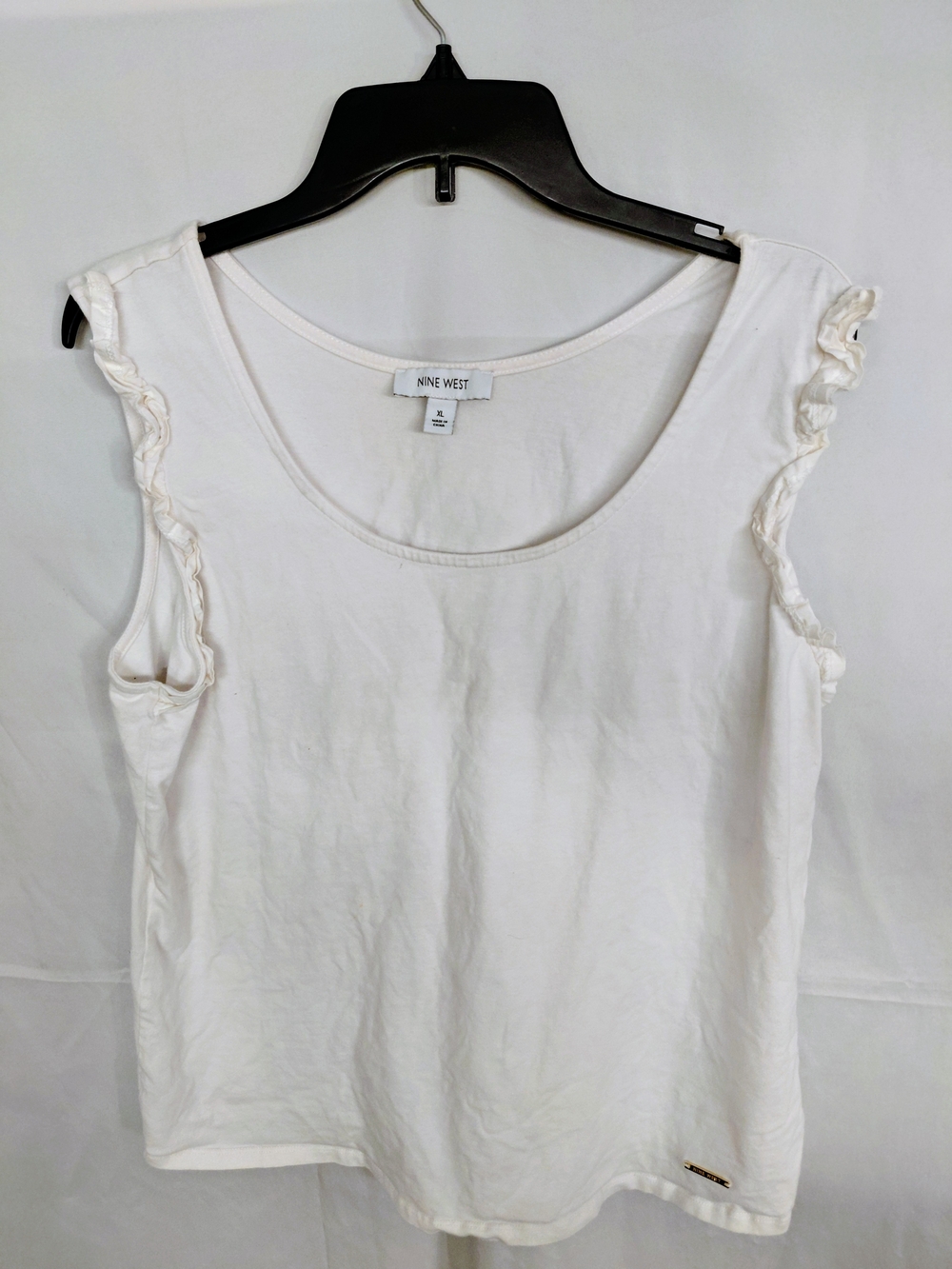 Nine West White Ruffle Sleeve Scoop Neck Tank